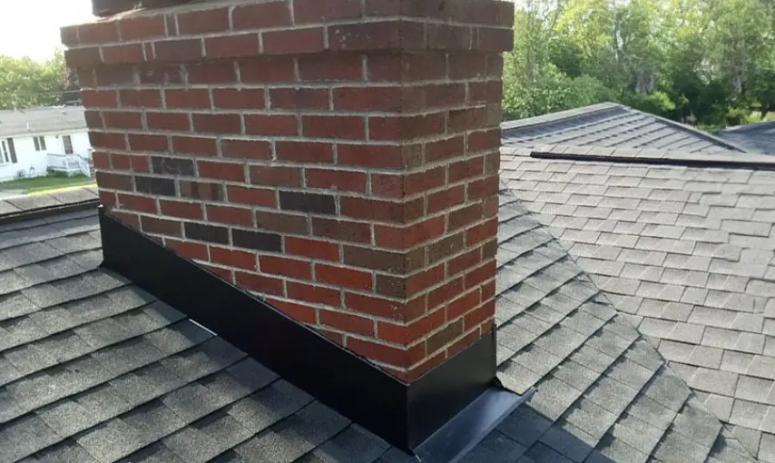 Close up of chiminey flashing on Roof Replacement